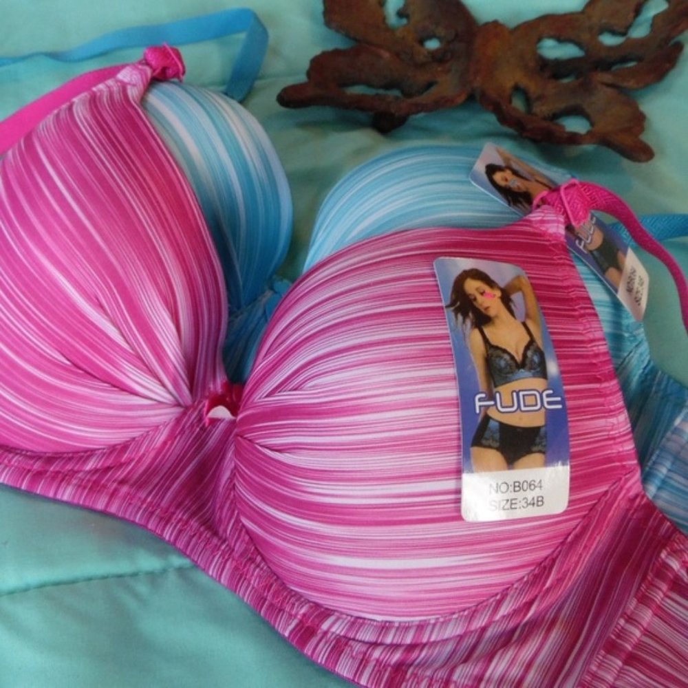 2 X NWT Space-Dye Pintuck Underwire Bras, 34B